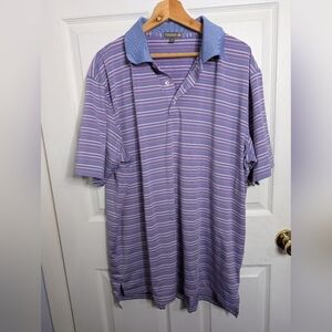 Peter Millar Summer Comfort Mens Polo Short Sleeve Purple Stripe Shirt Size XL